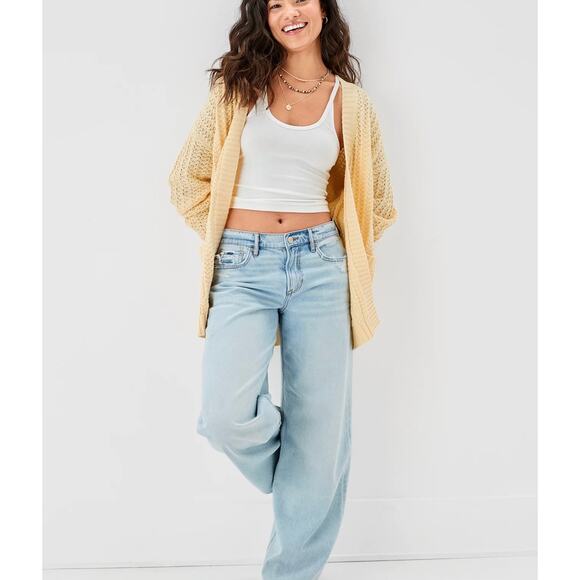 AMERICAN EAGLE Open Knit Crochet Cardigan Sweater Butter Yellow Small S - Picture 9 of 9